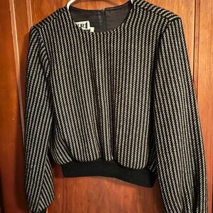 Vintage Women's Black and Gray Striped Crew Neck Sweater